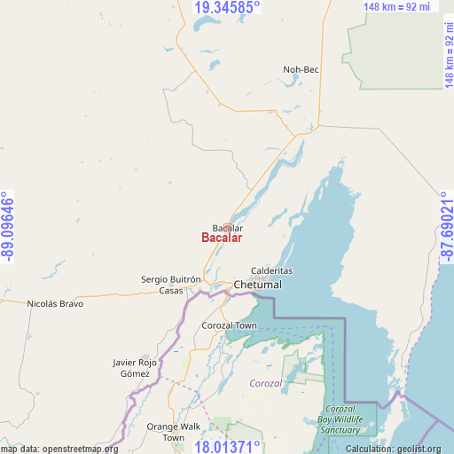 Bacalar on map