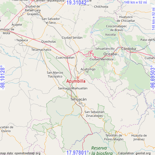 Azumbilla on map