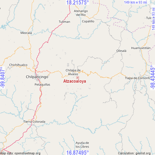 Atzacoaloya on map