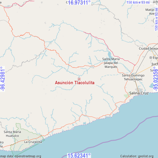 Asunción Tlacolulita on map