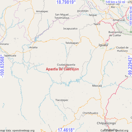 Apaxtla de Castrejón on map