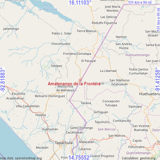 Amatenango de la Frontera on map