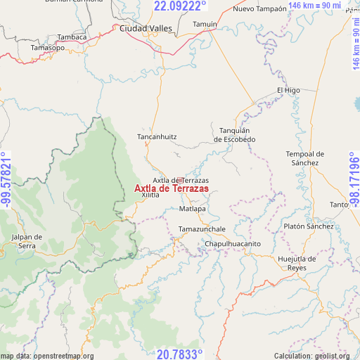 Axtla de Terrazas on map