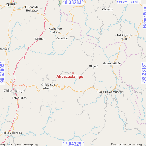 Ahuacuotzingo on map