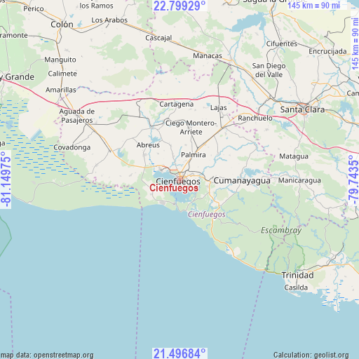 Cienfuegos on map