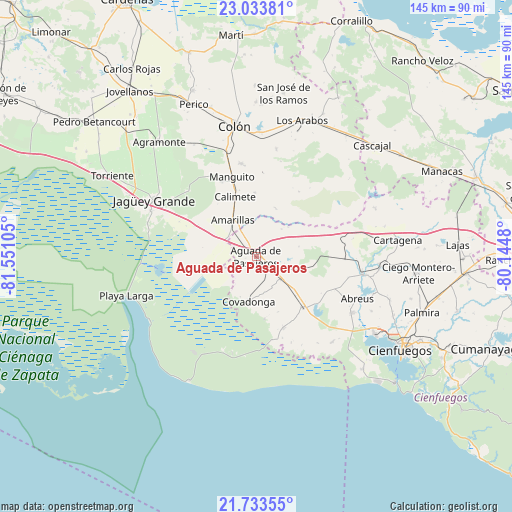Aguada de Pasajeros on map