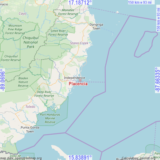 Placencia on map
