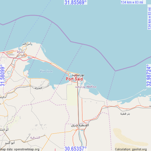 Port Said on map