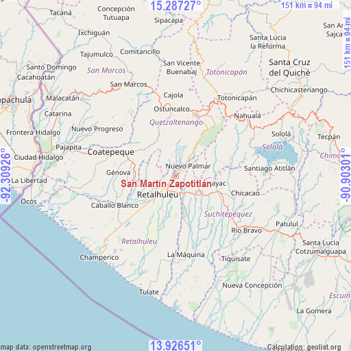 San Martín Zapotitlán on map