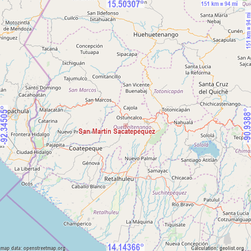 San Martín Sacatepéquez on map