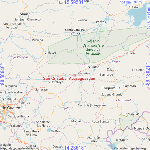 San Cristóbal Acasaguastlán on map