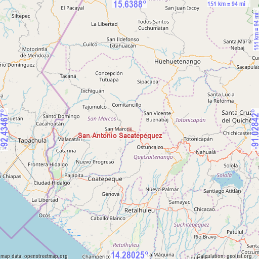 San Antonio Sacatepéquez on map