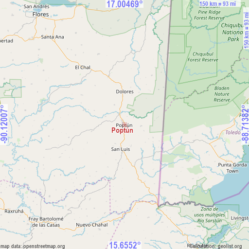 Poptún on map