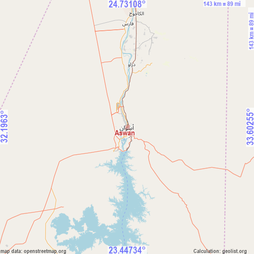 Aswan on map
