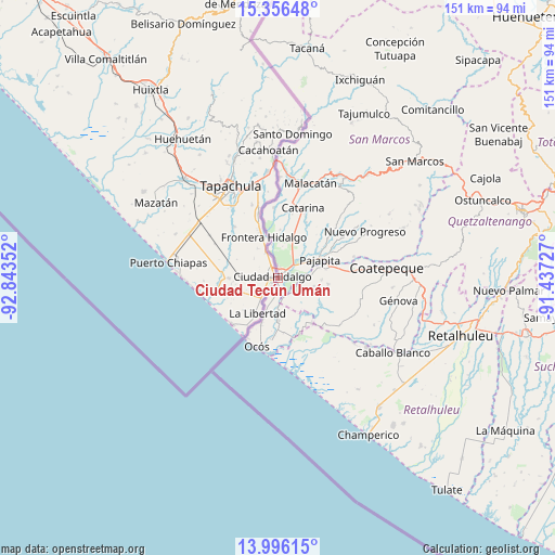 Ciudad Tecún Umán on map