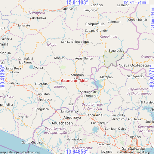 Asunción Mita on map