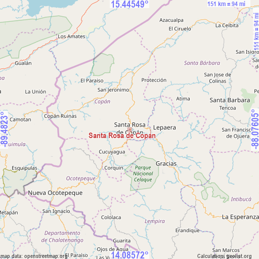 Santa Rosa de Copán on map