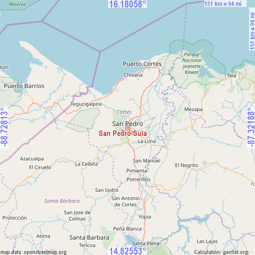 San Pedro Sula on map
