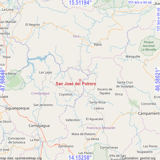 San José del Potrero on map