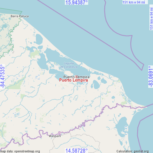 Puerto Lempira on map