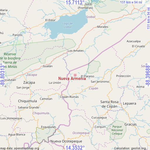 Nueva Armenia on map