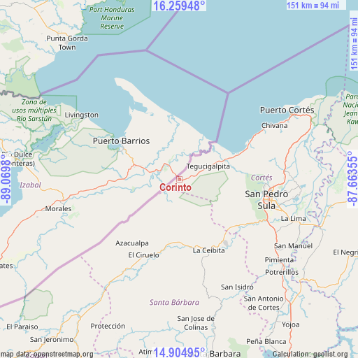 Corinto on map