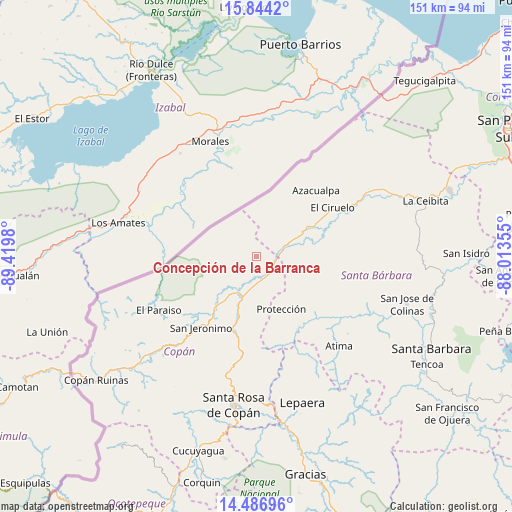 Concepción de la Barranca on map