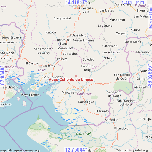 Agua Caliente de Linaca on map