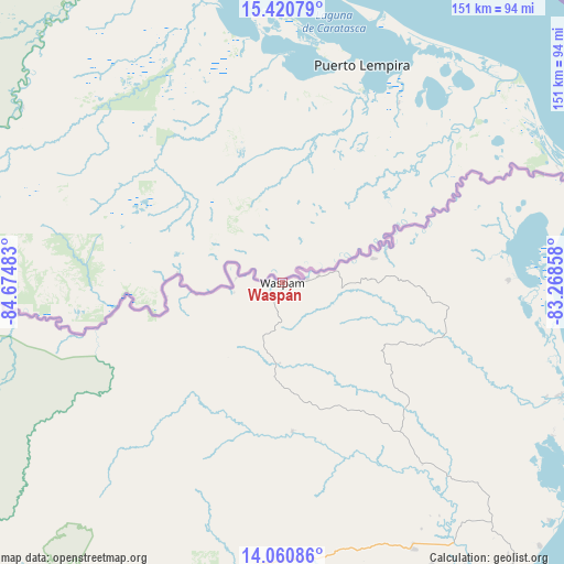 Waspán on map