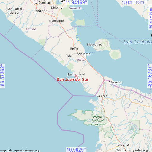 San Juan del Sur on map