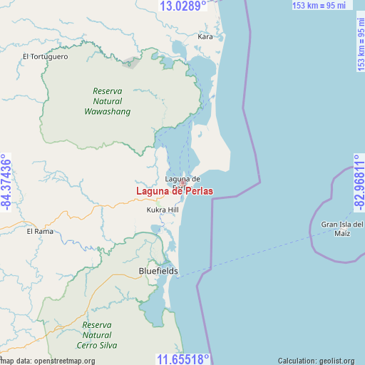 Laguna de Perlas on map