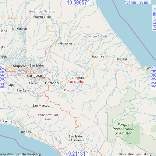 Turrialba on map