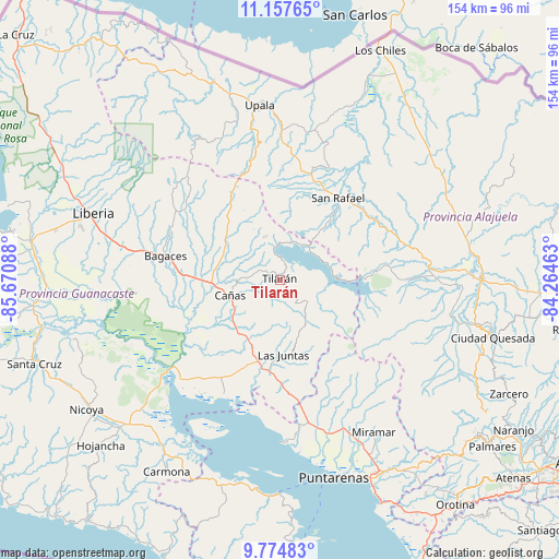 Tilarán on map