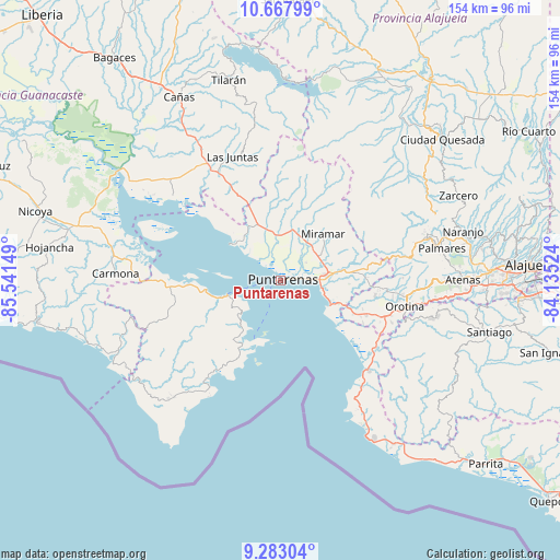 Puntarenas on map