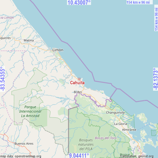 Cahuita on map