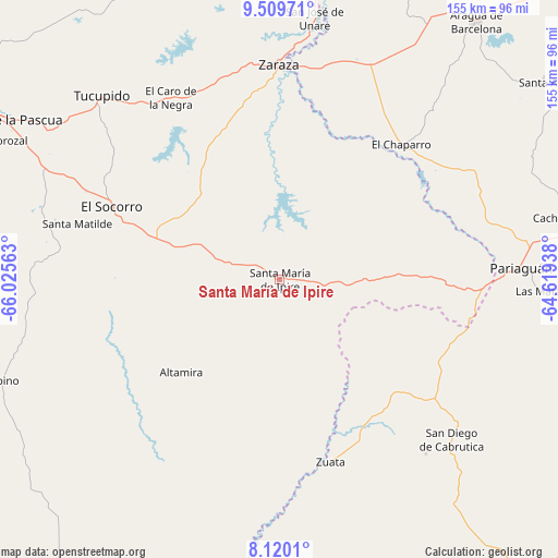 Santa María de Ipire on map