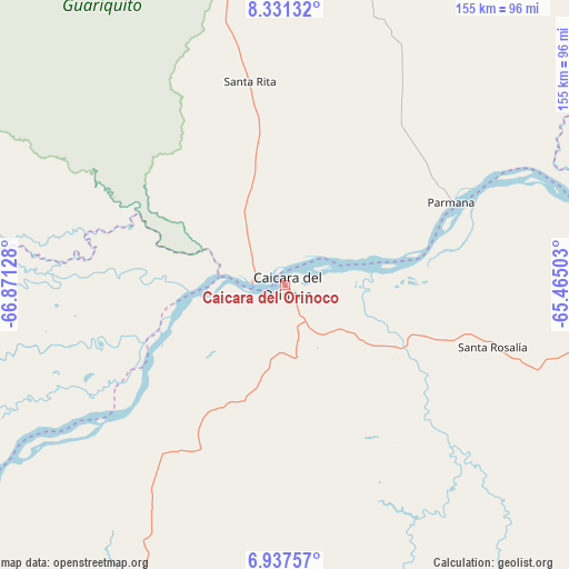 Caicara del Orinoco on map