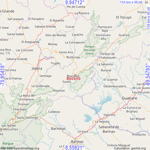 Boconó on map