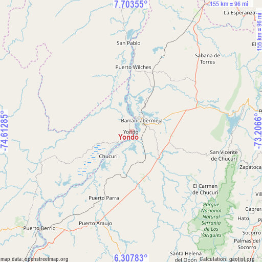 Yondó on map
