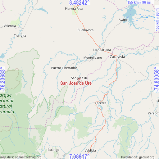 San José de Uré on map