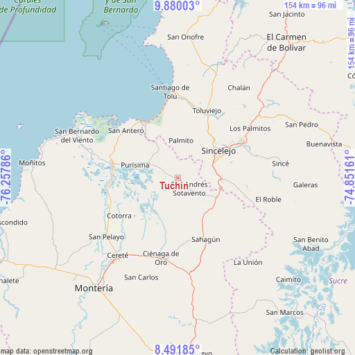 Tuchín on map