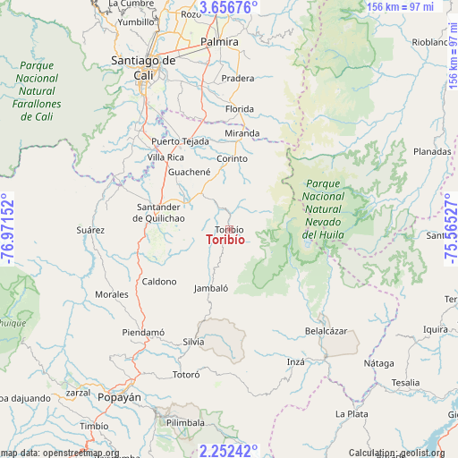 Toribío on map