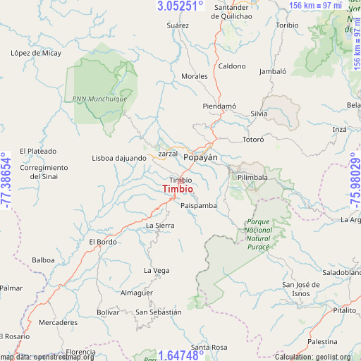 Timbío on map