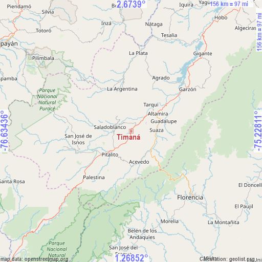 Timaná on map