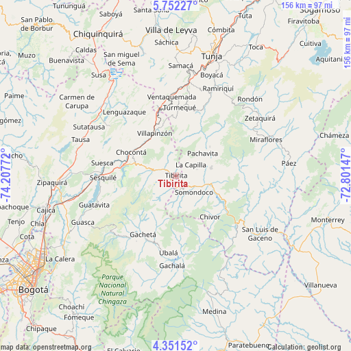 Tibirita on map