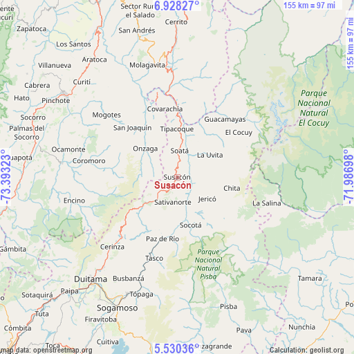 Susacón on map