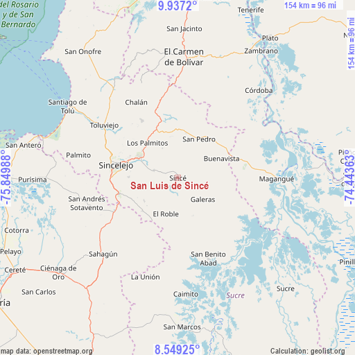 San Luis de Sincé on map