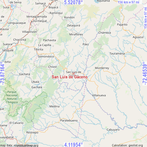 San Luis de Gaceno on map