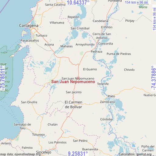 San Juan Nepomuceno on map