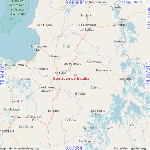 San Juan de Betulia on map